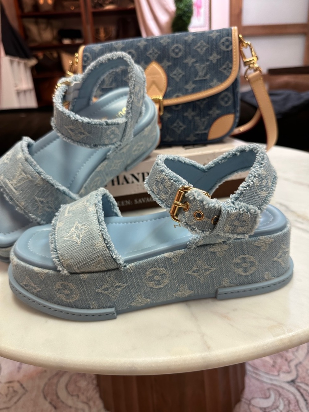 Size 38 100% authentic Louis Vuitton wedges denim - Picture 8 of 15
